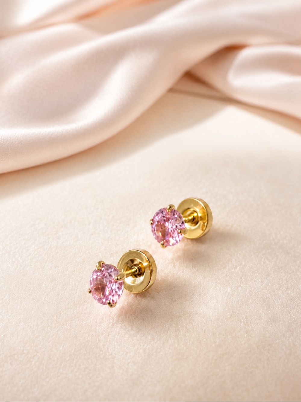 Gold-Plated Pink Crystal Stud Earrings